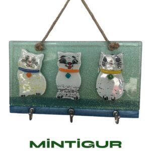 3'lü Kedili Cam Anahtarlık Süsü